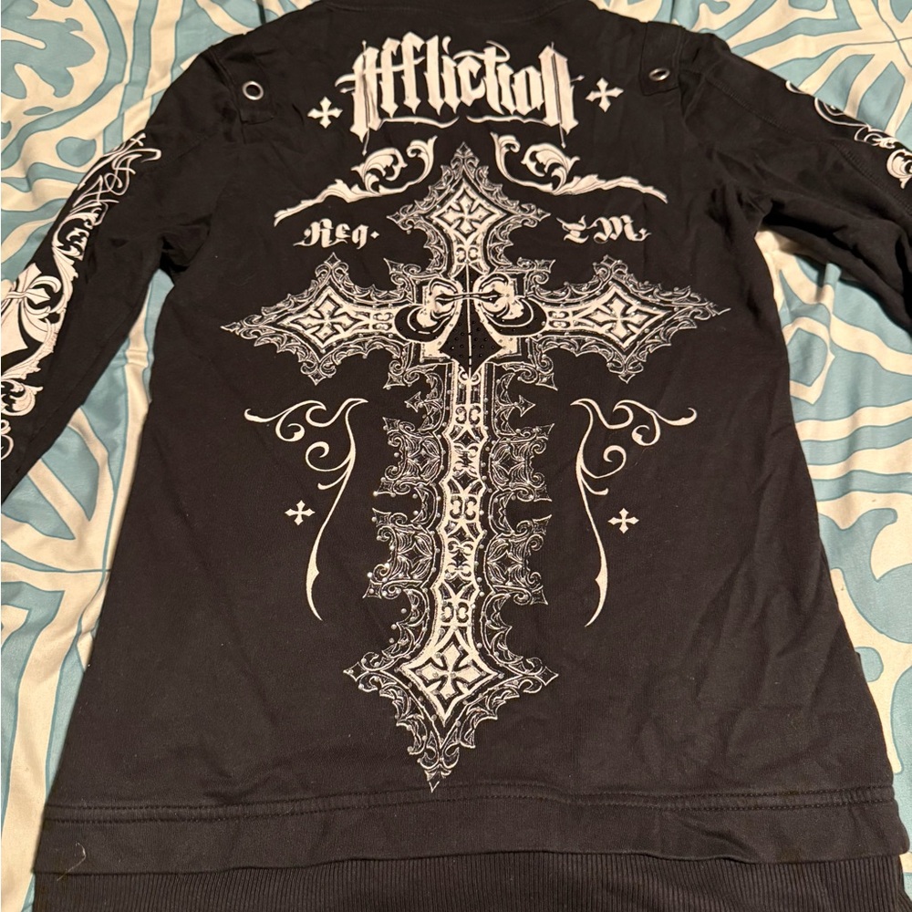Affliction Black and White Cross Graphic Jacket